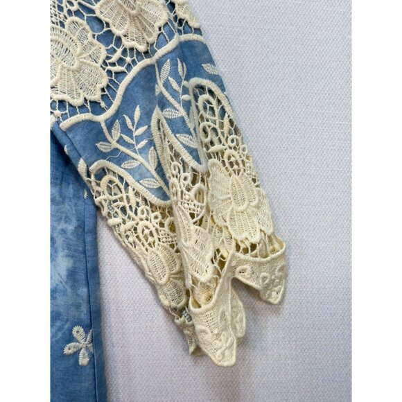 Vintage Womens Floral Crochet Embroidered Shift Dress Size S Blue Lace Boho - Picture 9 of 13